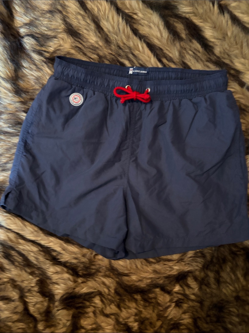 Saint James Le Slip Francais Navy Swim Trunks with Red Drawcord size M
